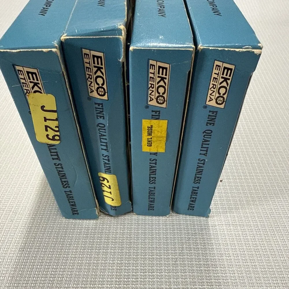 4 Packs - Vintage EKCO Eterna - Stainless Fork Knife & Spoon boxed tableware set